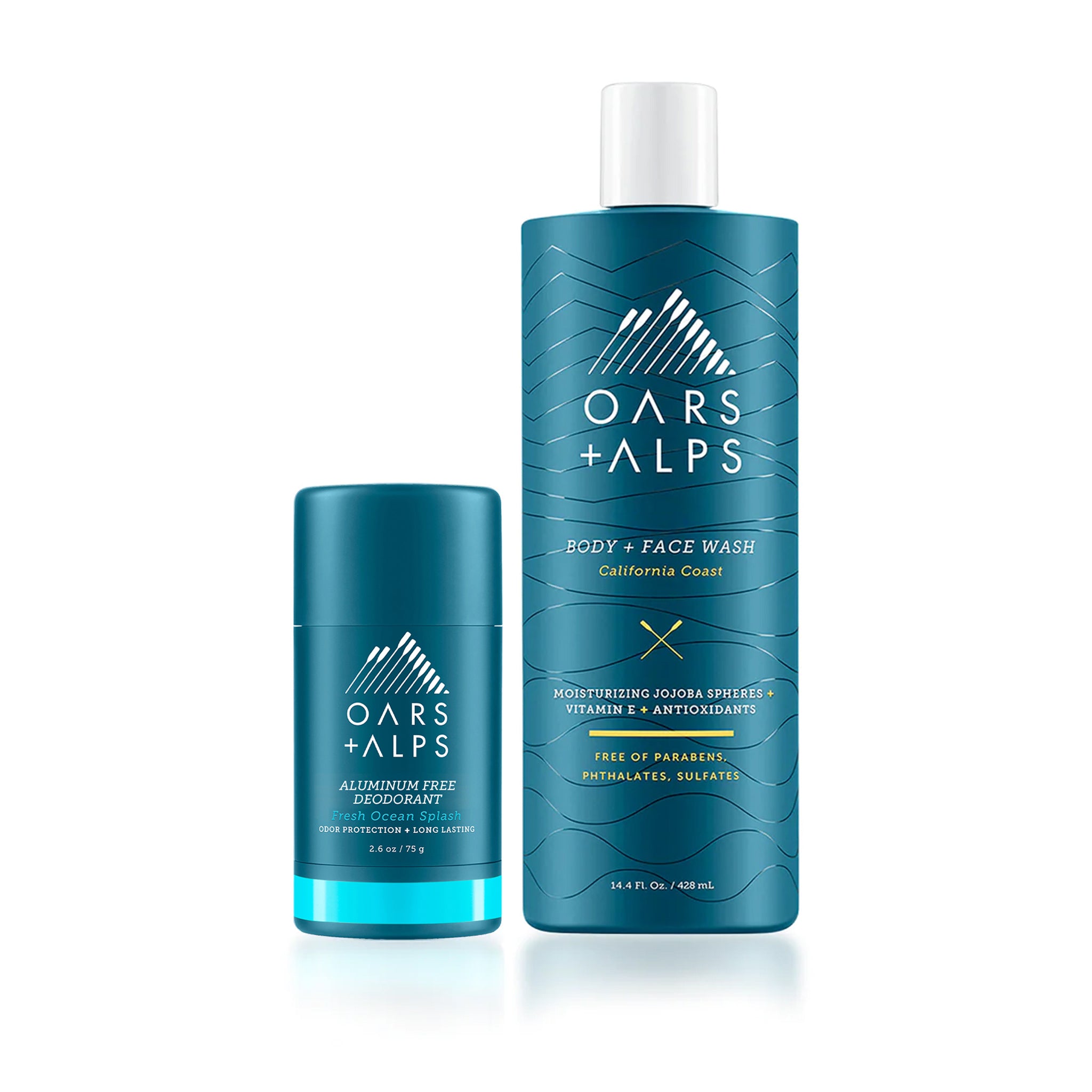 men's deodorant and a 2-in-1 face and body wash 