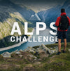 Alps Challenge logo with photo of a man hiking