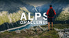 Alps Challenge logo with photo of a man hiking